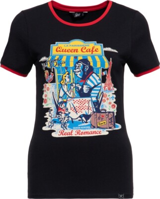 Queen Kerosin Damen Vintage Contrast T-Shirt ''Queen Cafe'' QKU41002