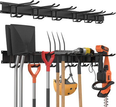 Garage Organizer Wall Mounted Storage System, 48 Inch with 6 Double Layer Hooks,