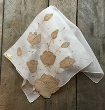 Magnificent Madeira Handkerchief Roses Light Taupe Appliqu  VTG New Original Tag