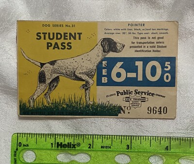 1950 St Louis Public Service Tram Trolley Bus Ticket Pass Student Pointer Dog  