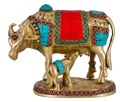 Balena bianca ottone Kamdhenu statua idolo idolo per arredamento casa - Foto 2 di 4