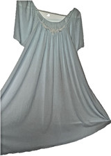 NWT Vtg Nightgown Shadowline Short Flutter Sleeve Sweep Silky Nylon Blue M L