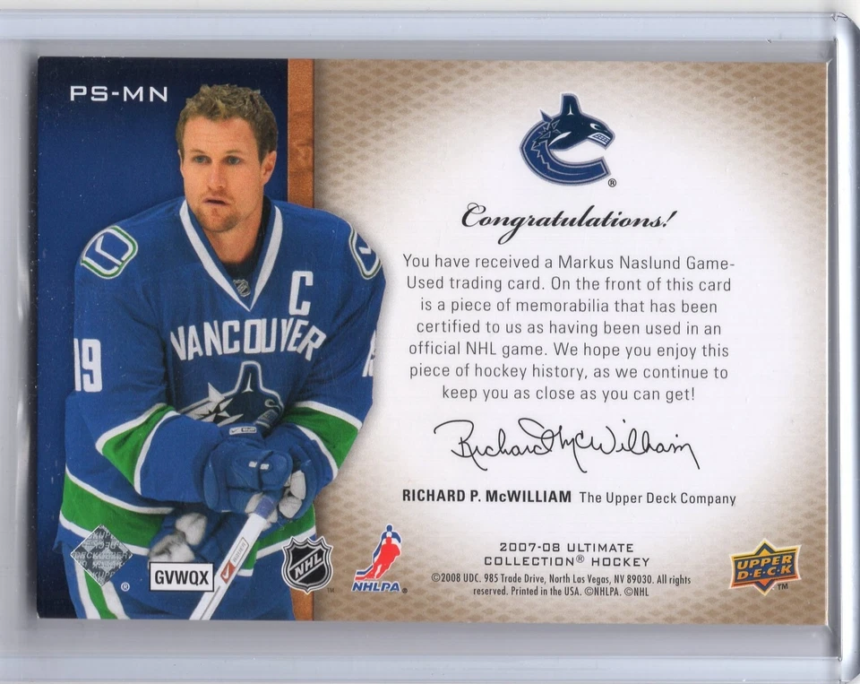 2007-08 Ultimate Collection Premium Patches #PS-MN Markus Naslund 12/25 - Image 2 of 2