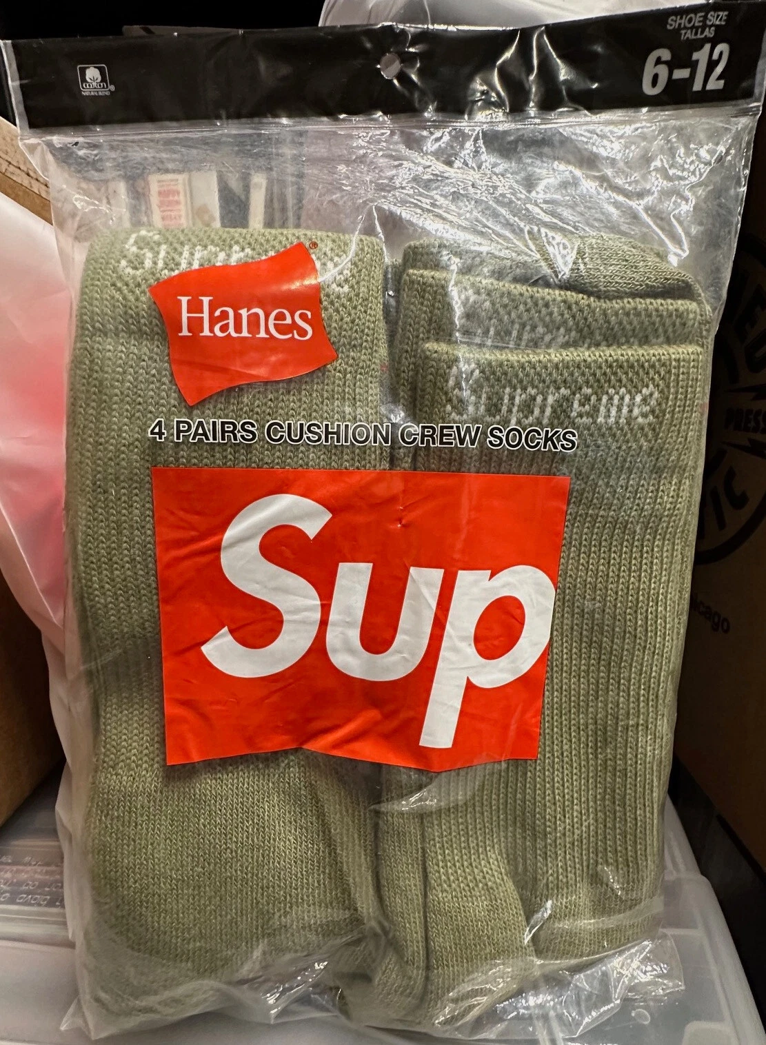 Lot de 4 chaussettes Supreme Hanes Cushion Crew taille 6 12 vert olive neuves