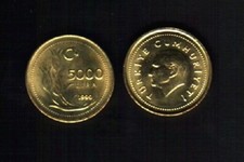 Turkey 5000 LIRA KM-1029 1999 x 1 Pcs Turkish Ataturk World Currency COIN