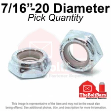 7/16"-20 Grade A Nylon Insert Hex Jam Lock Nuts Zinc FINE Nylok (Pick Quantity)