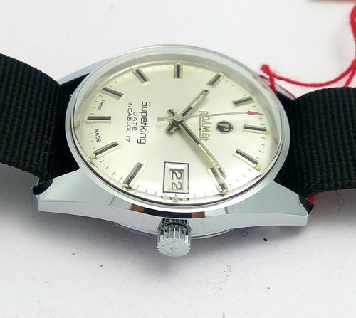 NOS Vintage Roamer Superking w/ Date, Hand Winding Swiss Made Men's Wrist Watch - Picture 5 of 10