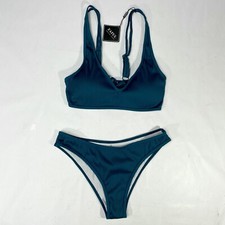 Zaful Bikini 2 piece Swimsuit Size 6 High Rise High cut Bathing suit Blue Green