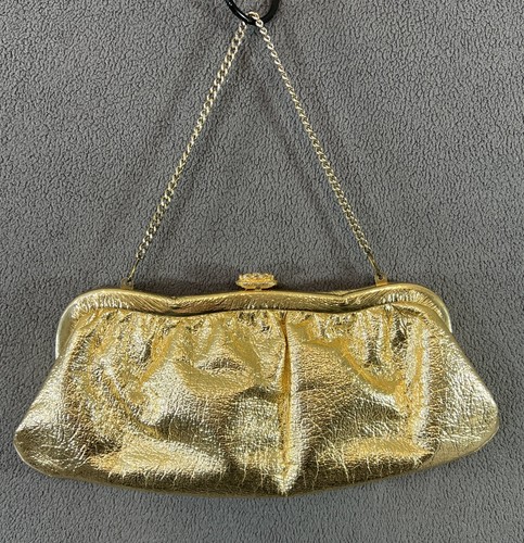 Vintage 1960s Handbag Purse Clutch Gold Evening Party Bag Snap Closure Small - Picture 4 of 10