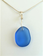 Sea glass jewelry BLUE sapphire color handmade 925 20" Pendant Necklace
