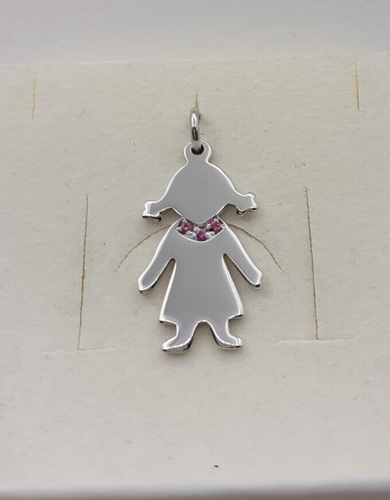 Ciondolo Bimba argento 925 zaffiri rosa pendente collana girocollo donna bambina - Foto 3 di 4