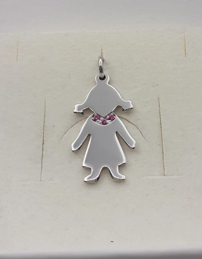 Ciondolo Bimba argento 925 zaffiri rosa pendente collana girocollo donna bambina - Immagine 3 di 4