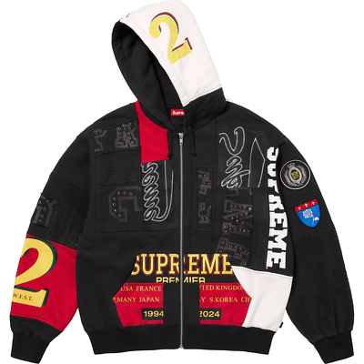 Supreme Patchwork Zip Up Hooded Sweatshirt Black Navy 2colors SS25