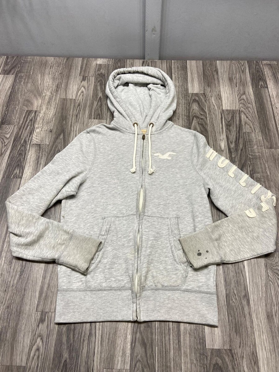 HOLLISTER Full Zip Up Drawstring Tie Grey Hooded Sweatshirt Hoodie Men's  Size M