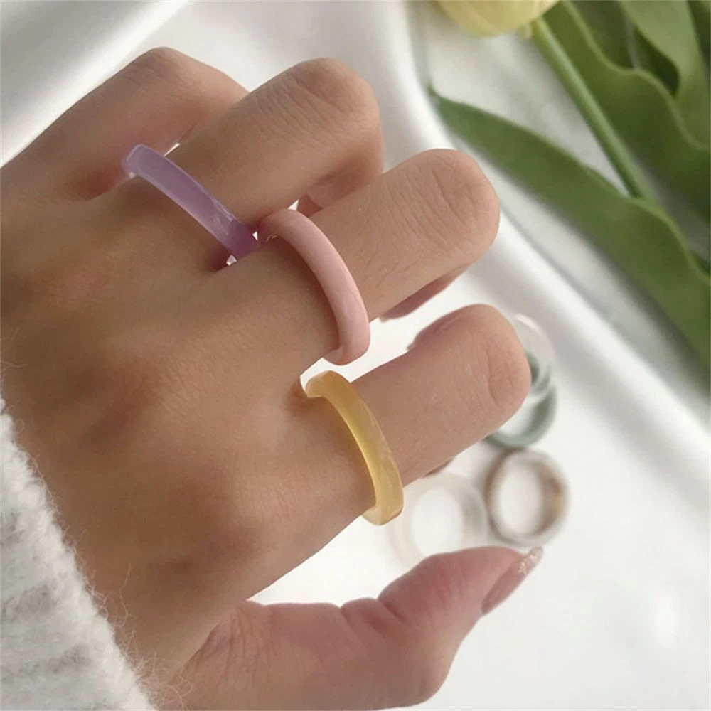 Girl Candy Color Geometric Resin Thin Ring Women Jewelry Fruit