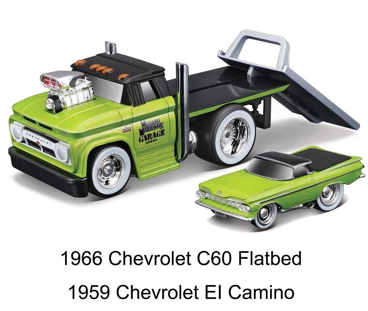 ZD Maisto 1:64 1966 C60 Flatbed Trailer 1959 El Camino Model ZD Maisto 1:64 1966 C60 Flatbed Trailer 1959 El Camino Model