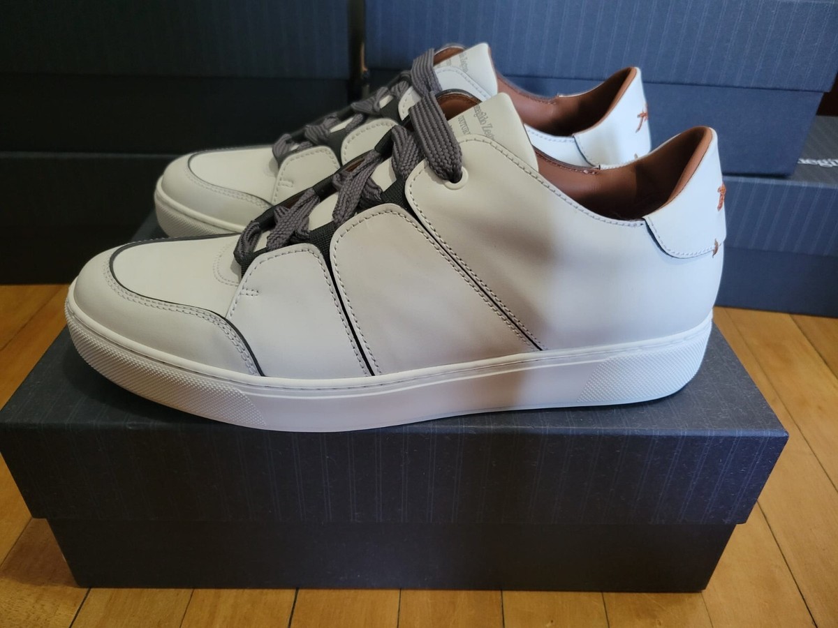 Ermenegildo Zegna Men's Tiziano in White Calfskin Leather Low-Top