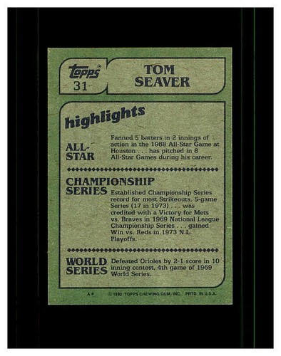 TOM SEAVER YOU PICK SEE SCANS OF EVERY CARD ALL TOM SEAVER CARDS ODD BALL METS - Bild 137 von 183