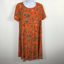 LuLaRoe Womens Dress sz S Orange Floral Scoop Neck Lightweight Stretch