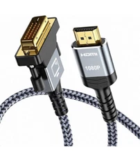 HDMI to DVI Cable in Braided Gray - 15 Feet Gold Plated HD UHD FOR PC LAPTOP