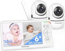 Baby Monitor with 2 Cameras, World First 6" IPS Split Screen, Double Cameras No