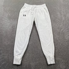 Under Armour Womens Rival Fleece Joggers White Loose Fit Sweatpants Small SM