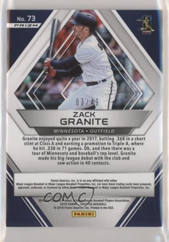 2018 Panini Chronicles Spectra Neon Green Prizm /49 Zack Granite #73 Rookie RC - Image 2 of 2