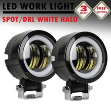 3'' LED Round Halo Light Bar Spot Work Pods Driving Fog For Offroad ATV SUV 4WD