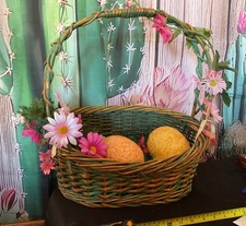 Large Wicker Flower Easter/ Spring Basket With 2 Large Eggs 19  Wide 18  Tall