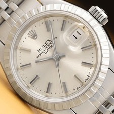 ROLEX OYSTER PERPETUAL LADY DATE 69240 26MM SILVER DIAL STAINLESS STEEL WATCH