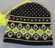 Igloos 100 Wool Beanie Cap Tassel Neons Winter Geometric