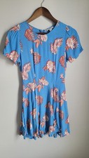Forever 21 Womens Size Small Floral Blue Skater Dress Fairy Mini Feminine...