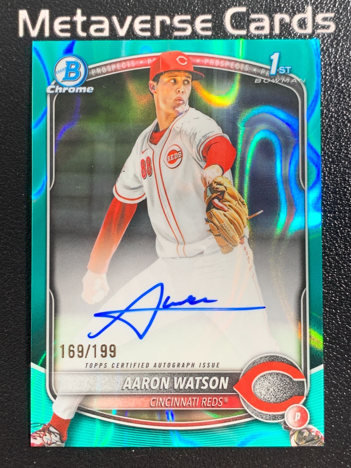 2025 Bowman Draft Chrome Aaron Watson Aqua Lava Refractor 1st Auto 161/199