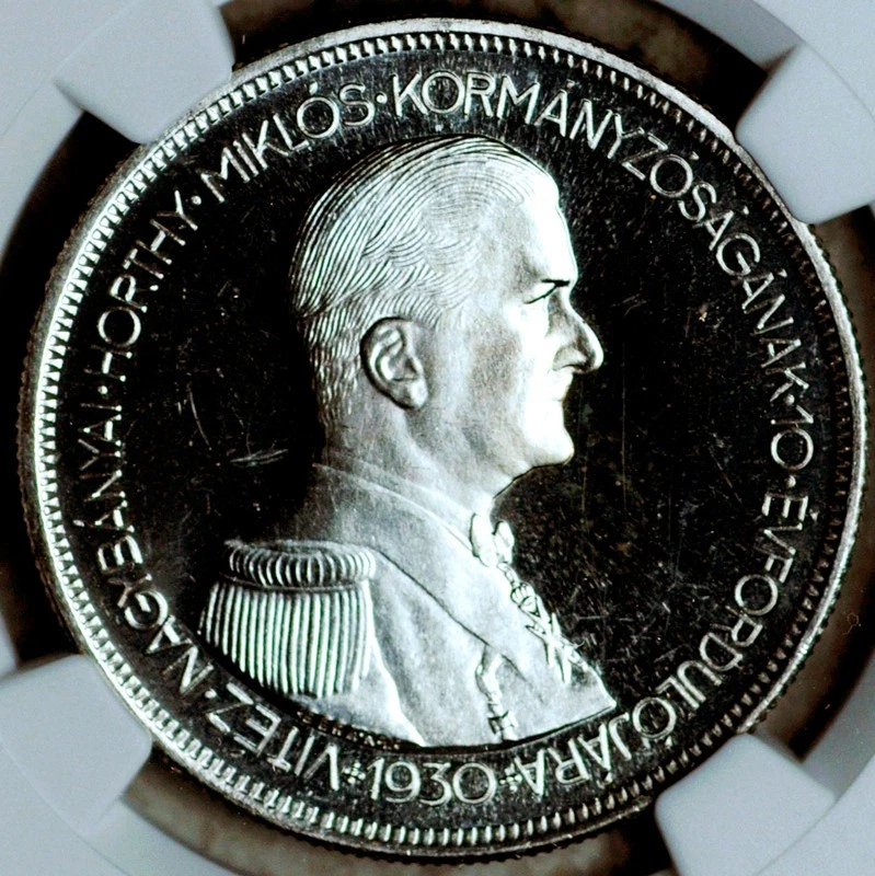 NGC PF-65 HUNGARY SILVER 5 PENGO 1930 (ADMIRAL HORTHY) RESTRIKE - Image 4 of 4