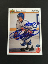 TEEMU SELANNE 1991 UPPER DECK AUTOGRAPHED ROOKIE CARD JSA AUTHENTICATED. rookie card picture