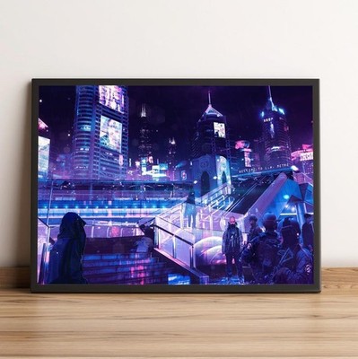 Cyberpunk Night Cityscape Art Print - Iconic Sci-Fi Metropolis Poster