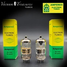 ECC88 ( 6DJ8 ) AMPEREX Disc Dimpled Getter Matched Pair Tubes Made in HOLLAND