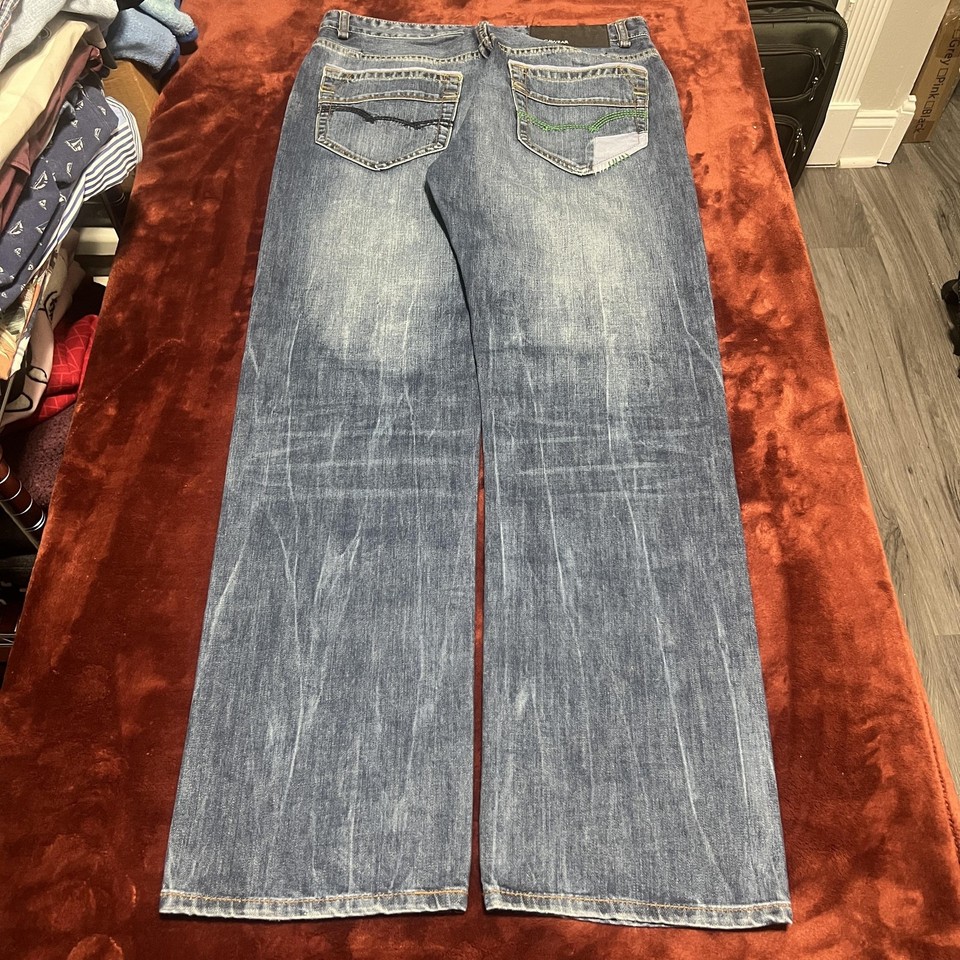 Rocawear Classic Fit Jeans Mens 34x33 Blue Straight Leg Distressed