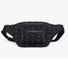 NEW MCM Black Monogram Fursten Visetos Belt Bag Fanny Pack Waist Bag Authentic