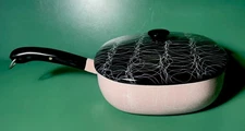 VTG 50’s Atomic Serendipity Pink Enamelware Drizzle Spaghetti String 7Qt,pan+lid