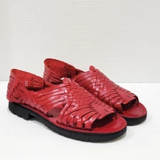Brand X Huarache Sandals Women's Size 7.5 Red Leather Woven Open Toe Shoes Flats