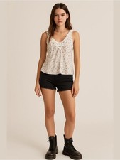 VTG Mine Lace Trim Floral Floral Sheer Tank T...