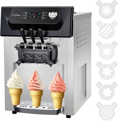 110V Commercial Soft Serve Ice Cream Maker Double Cylinder Yogurt Pre-Cooling