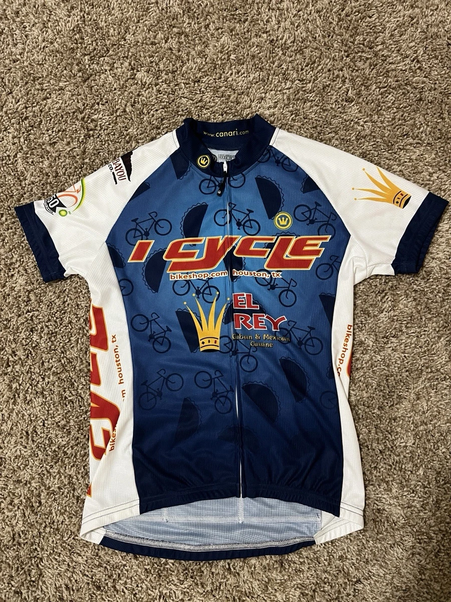 Canari Cycling Jersey Mens Neon White Blue Full Zip Short Sleeve