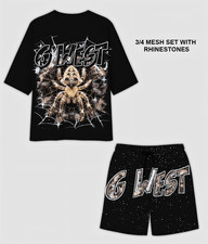 G WEST RHINSTONE SPIDER 3.0 3/4 SLEEVES MESH SHORT SET