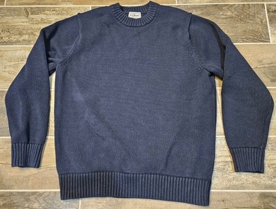 L.L. Bean Men's Sweater M Regular Navy Blue 100% Cotton Rib Knit Crewneck 258547