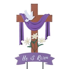 Easter Decorations Outdoor, He is Risen Cross Decorative Garden Stakes with Lili