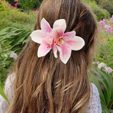 Flower Hair Clips for Women, Pink Orchid Flower Hairpins, Hawaiian Hair Accessor