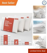 4-Pack Cotton Pillow Protectors with Zipper - Sateen Blend 20x26 for Durability