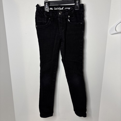 Cat & Jack Jeans Adjustable Waist Girls Size 6 Lot Of 2 Pairs Black And Blue - Picture 2 of 15